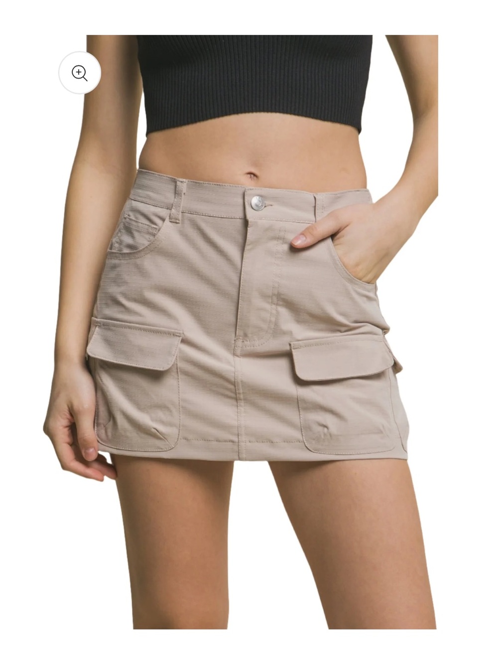 Neutral Cargo Pocket Mini Skirt